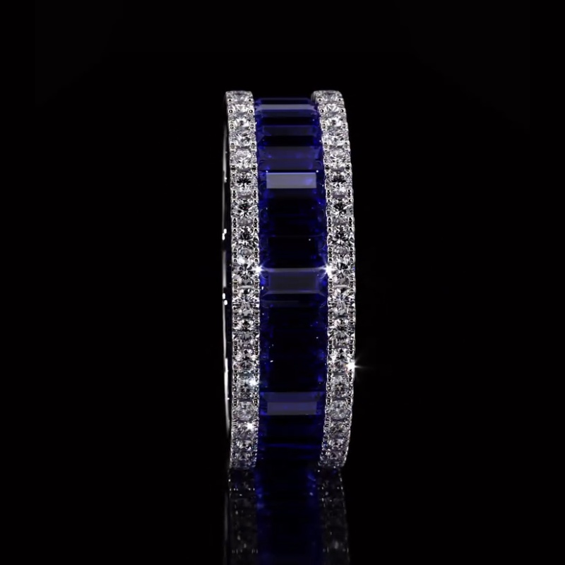 Stunning Emerald Cut Sapphire Halo Band