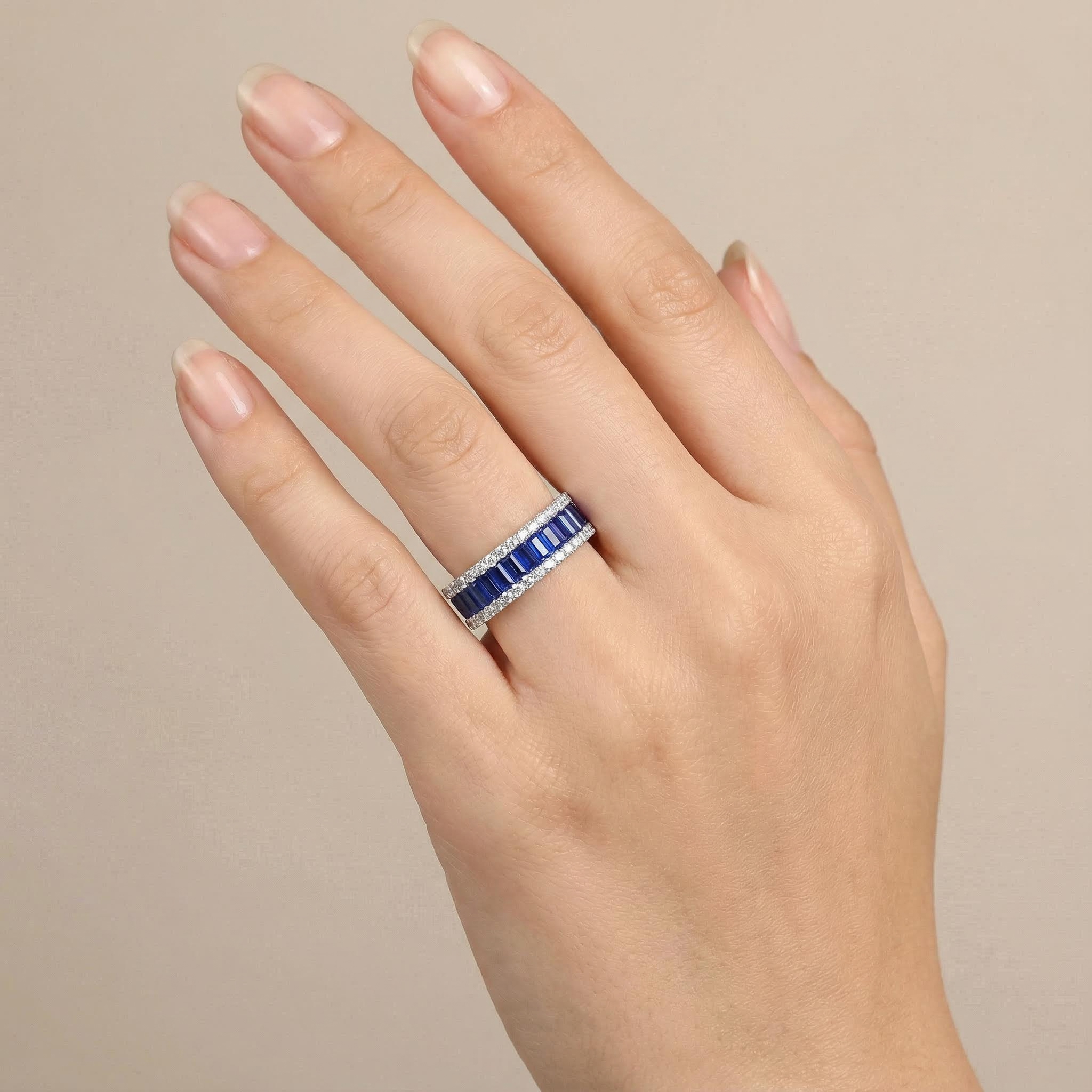 Stunning Emerald Cut Sapphire Halo Band Stunning Emerald Cut Sapphire Halo Band