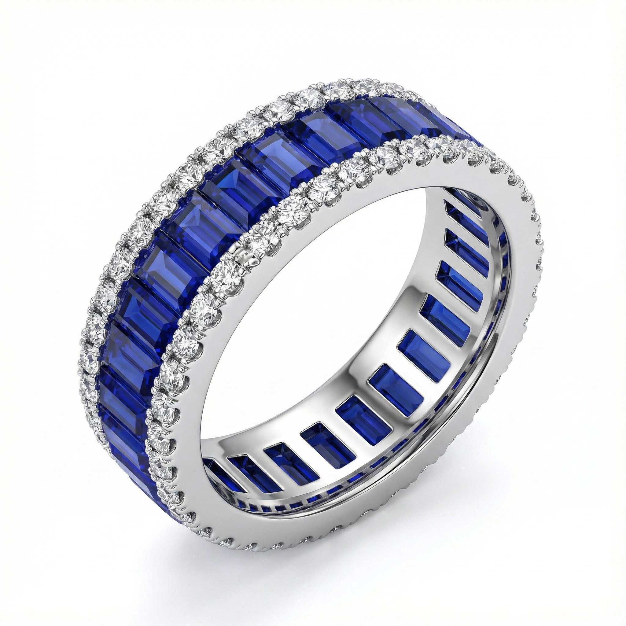 Stunning Emerald Cut Sapphire Halo Band Stunning Emerald Cut Sapphire Halo Band