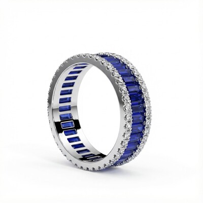 Stunning Emerald Cut Sapphire Halo Band