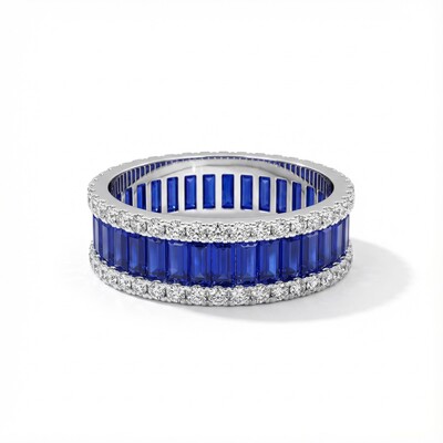Stunning Emerald Cut Sapphire Halo Band