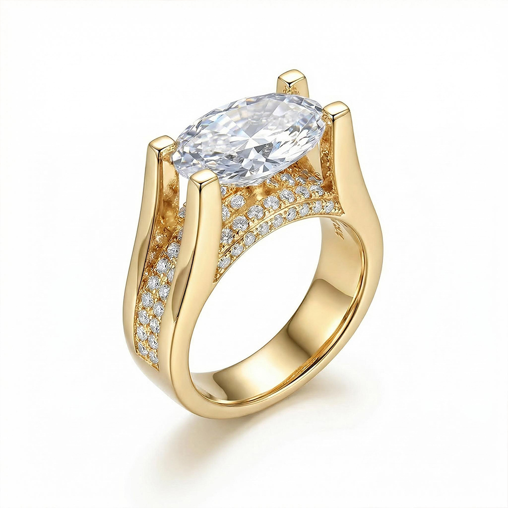 3.42ct TCW Unique Oval Cut Engagement Ring In Silver