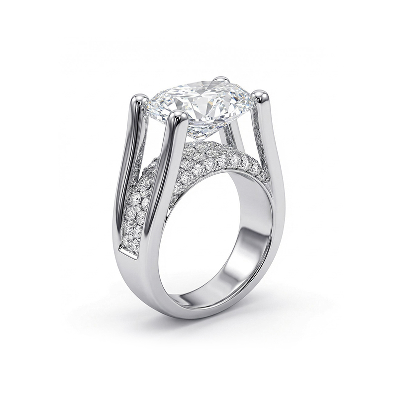3.42ct TCW Unique Oval Cut Engagement Ring In Silver