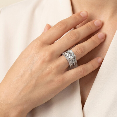 6.2ct TCW Brilliant Round Cut Micro Pave Wide Band in Silver