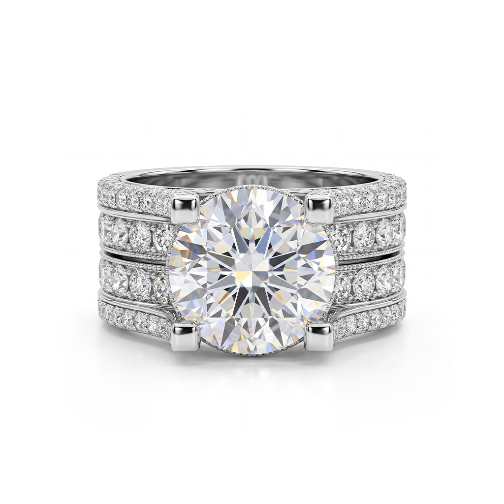 6.2ct TCW Brilliant Round Cut Micro Pave Wide Band in Silver