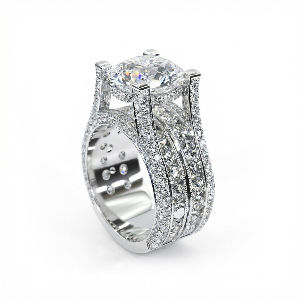 6.2ct TCW Brilliant Round Cut Micro Pave Wide Band in Silver