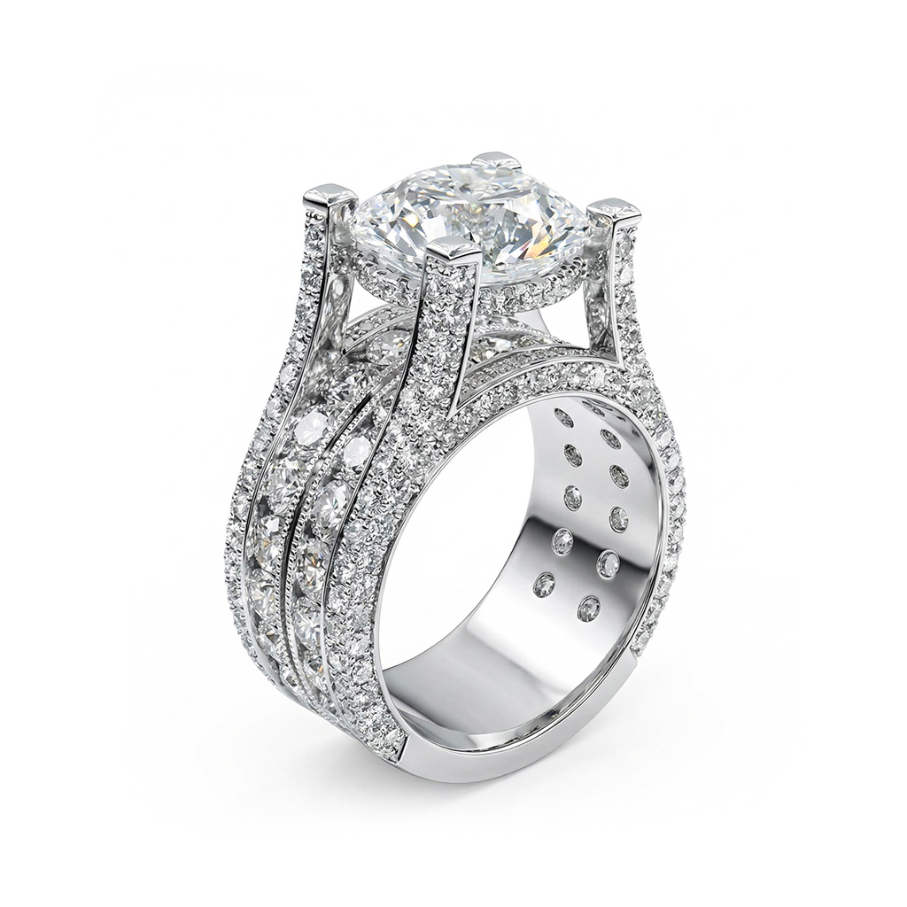 6.2ct TCW Brilliant Round Cut Micro Pave Wide Band in Silver