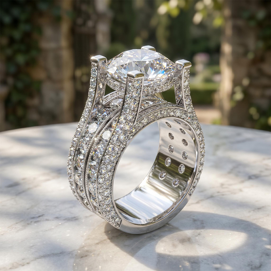6.2ct. tw. Brilliant Round Cut Micro Pave Wide Band in Silver 6.2ct. tw. Brilliant Round Cut Micro Pave Wide Band in Silver