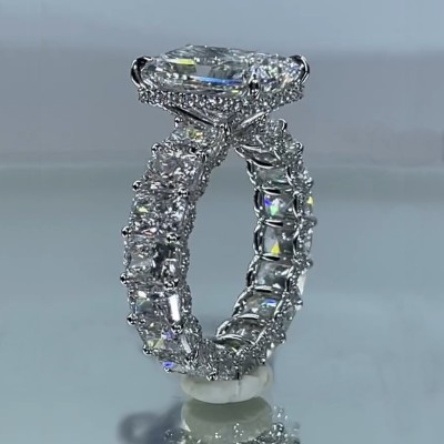 6.5ct Luxury Radiant Cut Pave Halo Engagement Ring