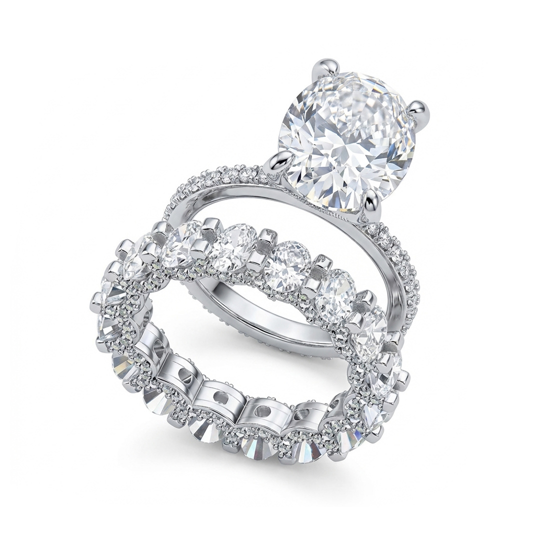 6.5ct Oval Cut Wedding Ring Set in Silver