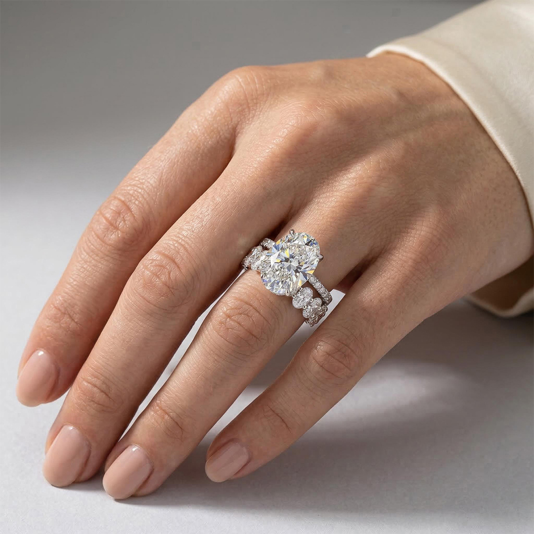 6.5ct Oval Cut Wedding Ring Set in Silver