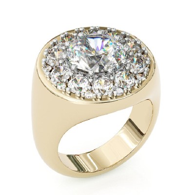 Round Cut Diamond Paved Signet Ring