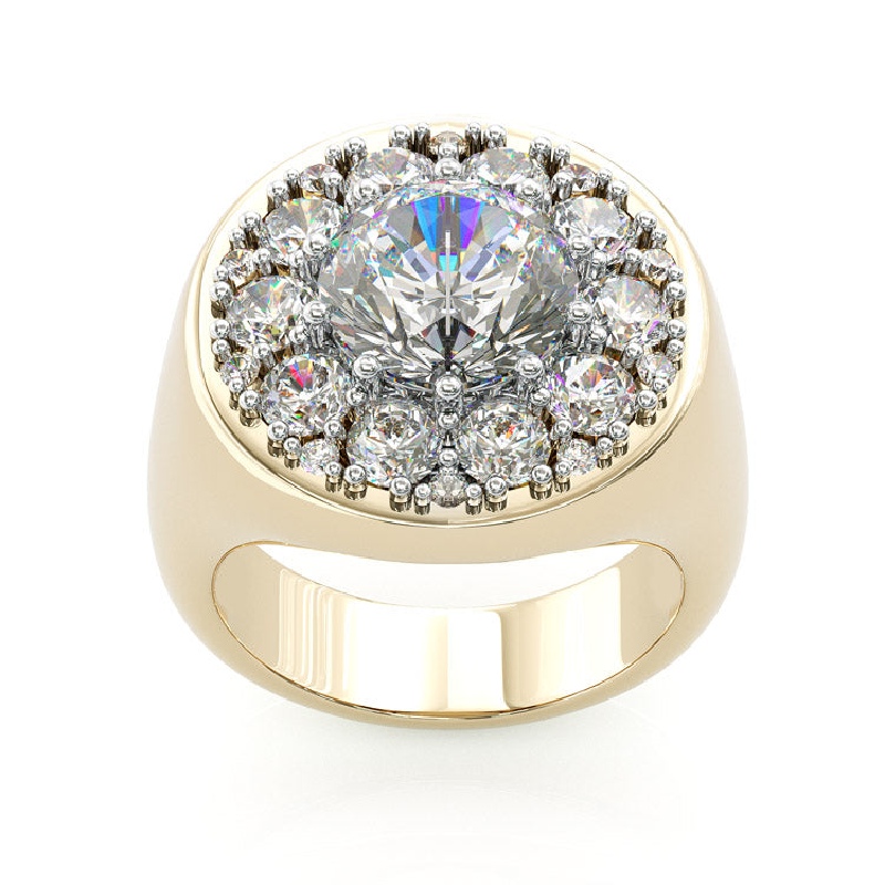 Round Cut Diamond Paved Signet Ring