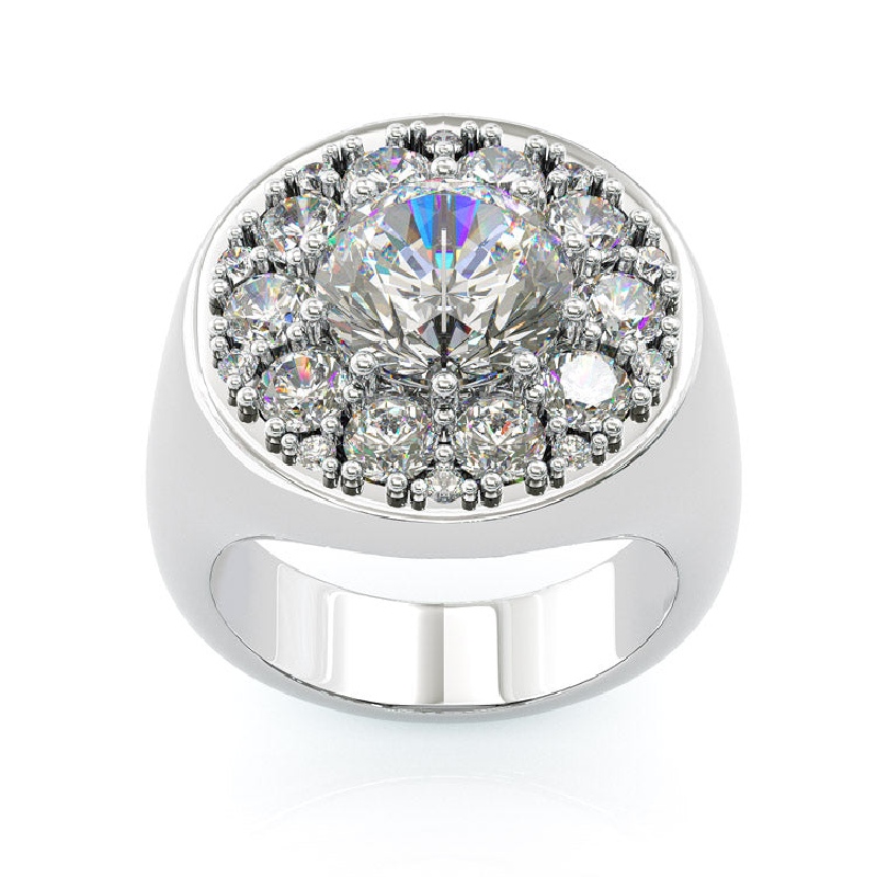 Round Cut Diamond Paved Signet Ring