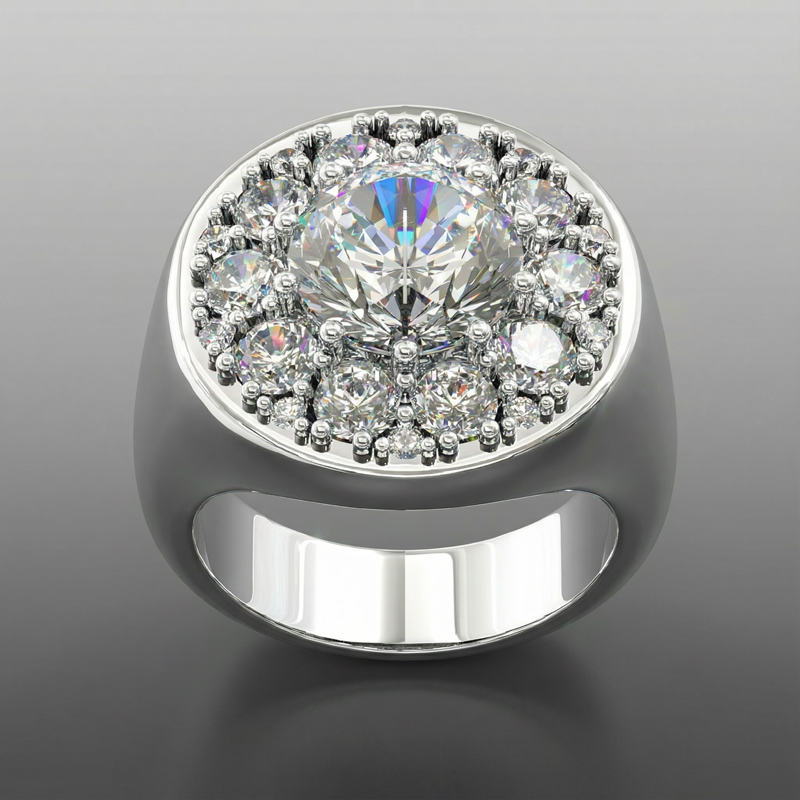 Round Cut Diamond Paved Signet Ring