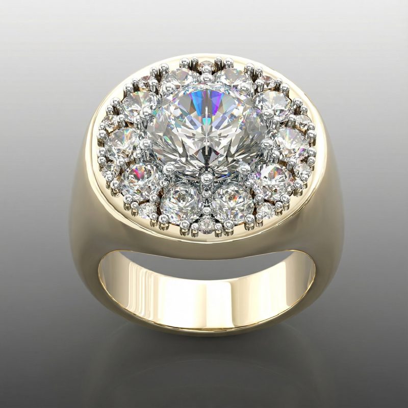 Round Cut Diamond Paved Signet Ring