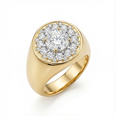 Round Cut Diamond Paved Signet Ring Round Cut Diamond Paved Signet Ring