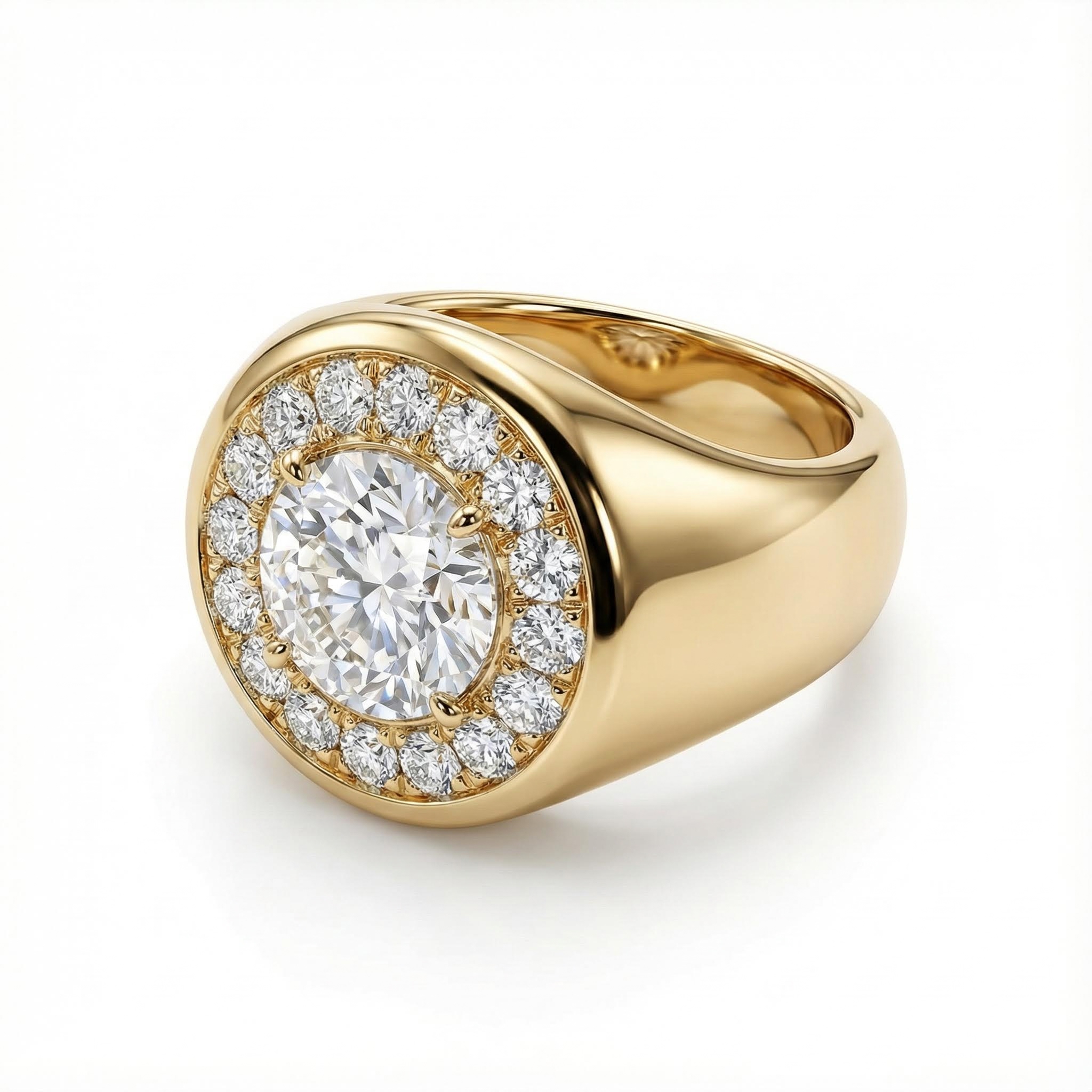 Round Cut Diamond Paved Signet Ring