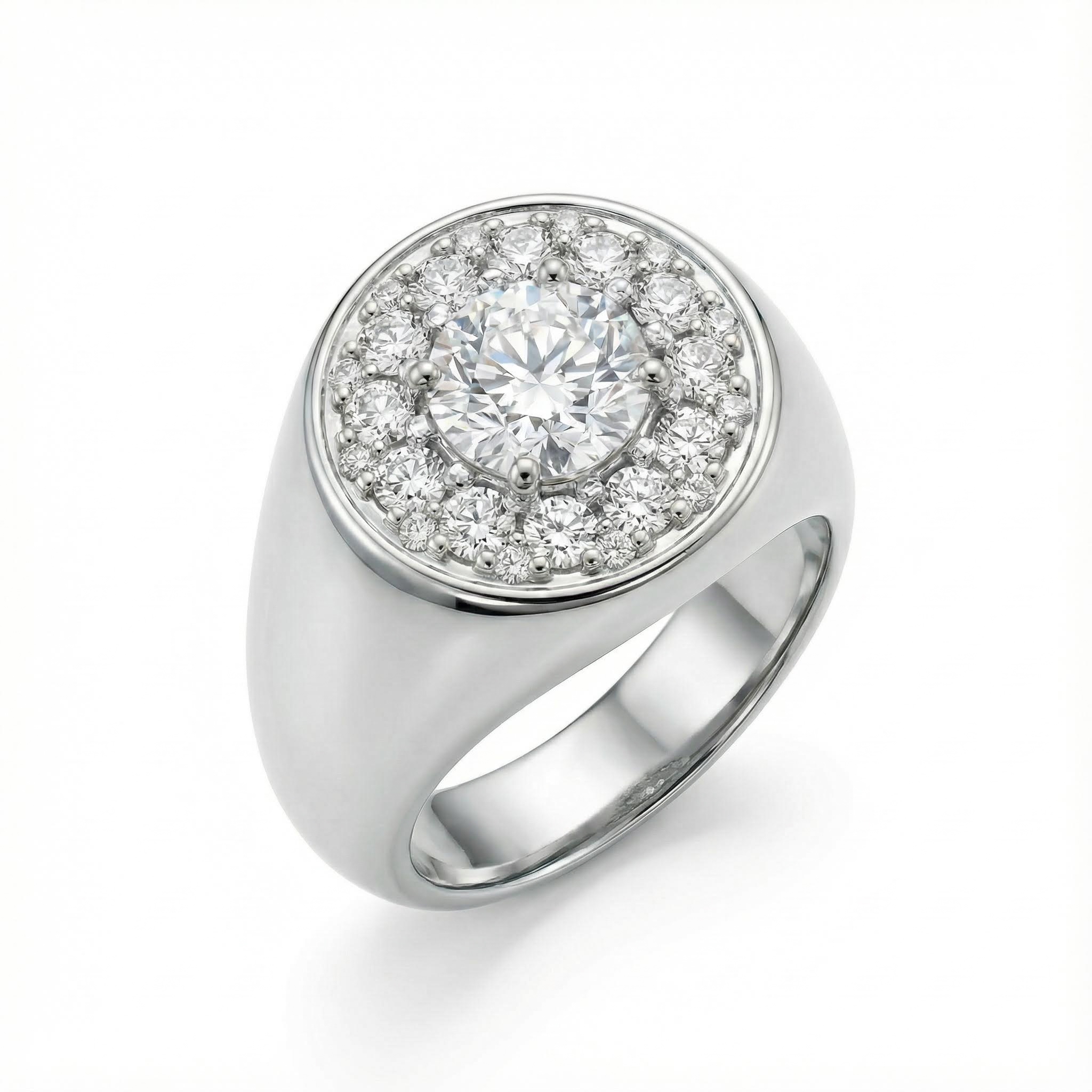 Round Cut Diamond Paved Signet Ring