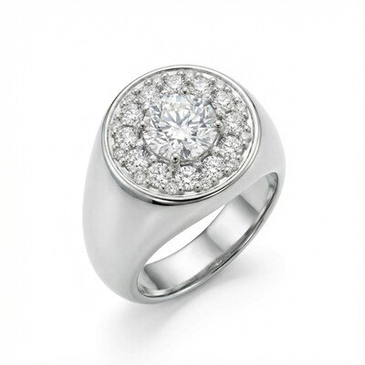 Round Cut Diamond Paved Signet Ring