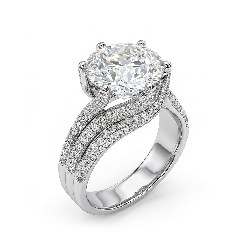 6 Prong Twist Round Cut Engagement Ring