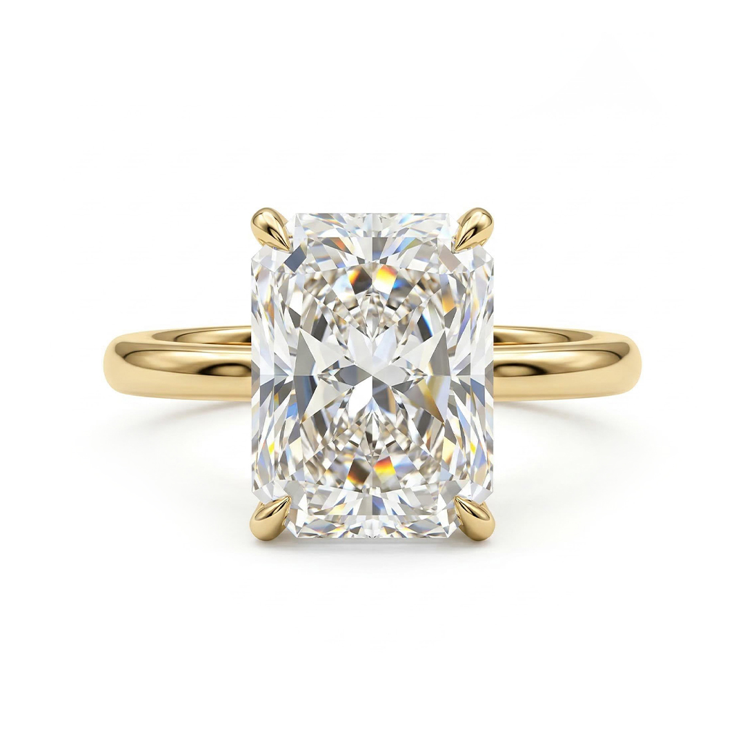 Radiant Cut Solitaire Engagement Ring with Round Cut Band Ring Set