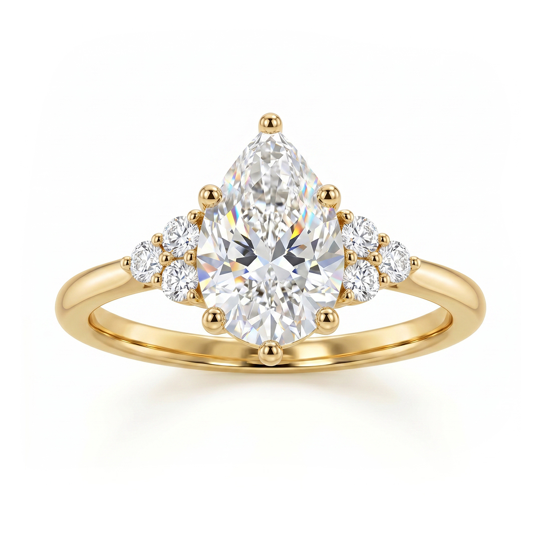 Pear Cut with Side Round Diamond Engagement Ring