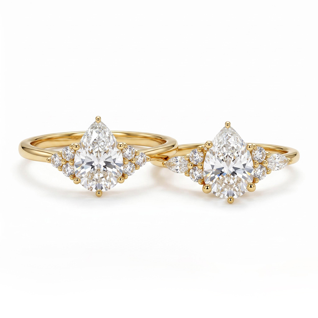 Pear Cut with Side Round Diamond Engagement Ring