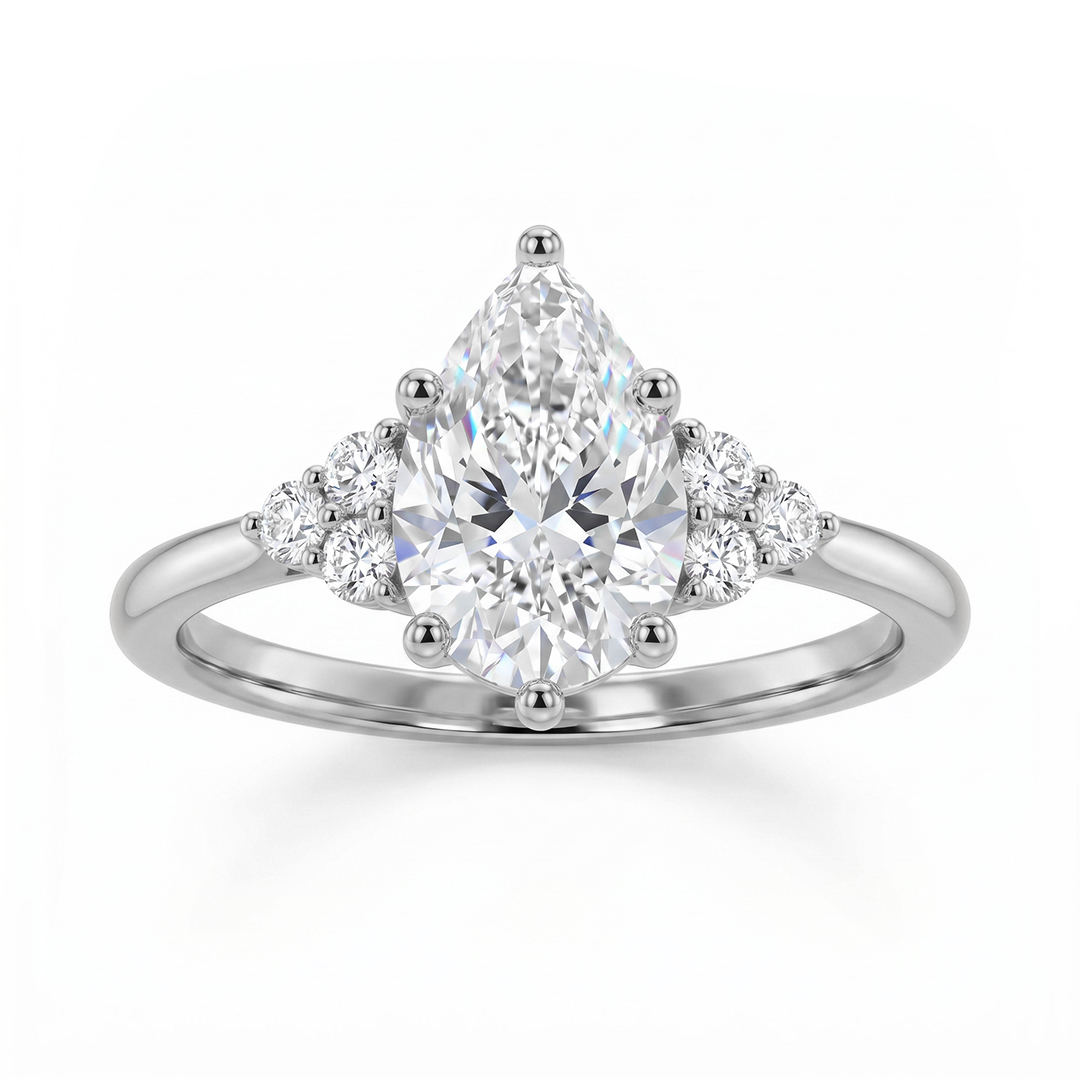 Pear Cut with Side Round Diamond Engagement Ring