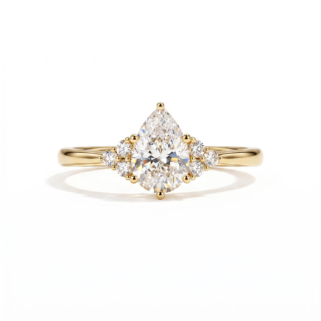 Pear Cut with Side Round Diamond Engagement Ring