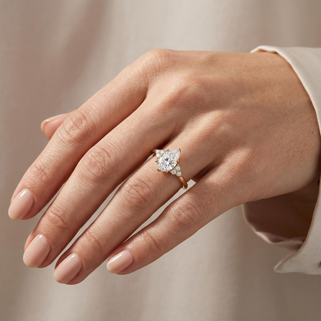 Pear Cut with Side Round Diamond Engagement Ring