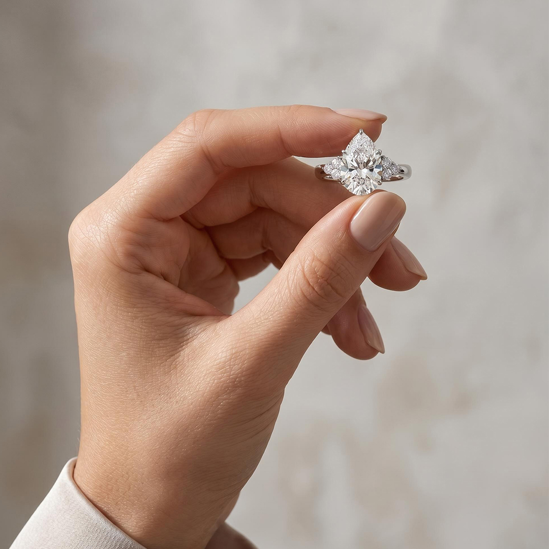 Pear Cut with Side Round Diamond Engagement Ring
