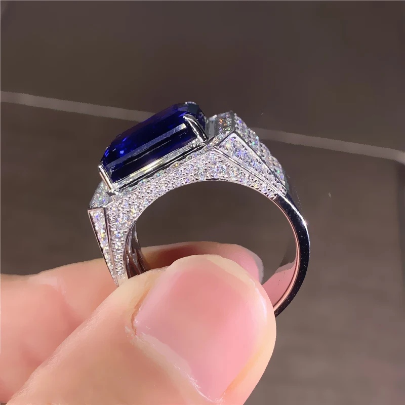 5.5ct Emerald Cut Sapphire Pave Men's Engagemenet/Anniversary Ring