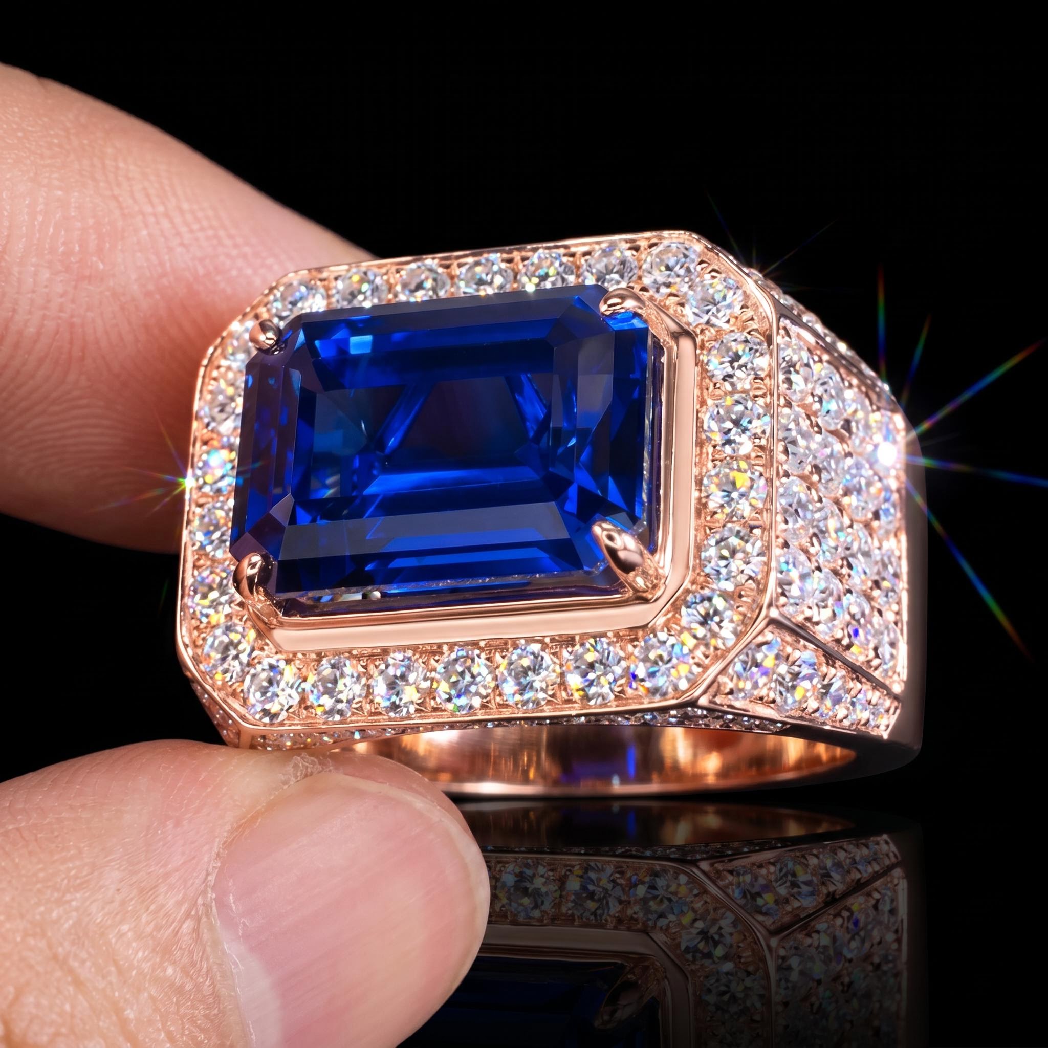 5.5ct Emerald Cut Sapphire Pave Men's Engagemenet/Anniversary Ring 5.5ct Emerald Cut Sapphire Pave Men's Engagemenet/Anniversary Ring