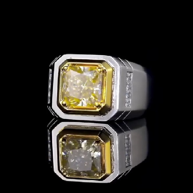 4.35ct Fancy Yellow Cushion Cut Men's Ring in Silver