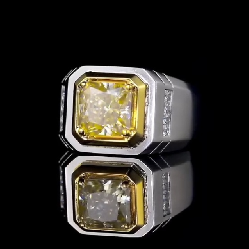 4.35ct Fancy Yellow Cushion Cut Men's Ring in Silver