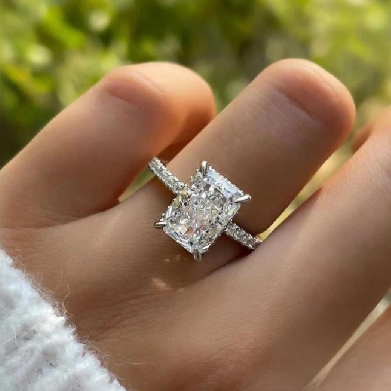 Customized Letters Radiant Cut Engagement Ring