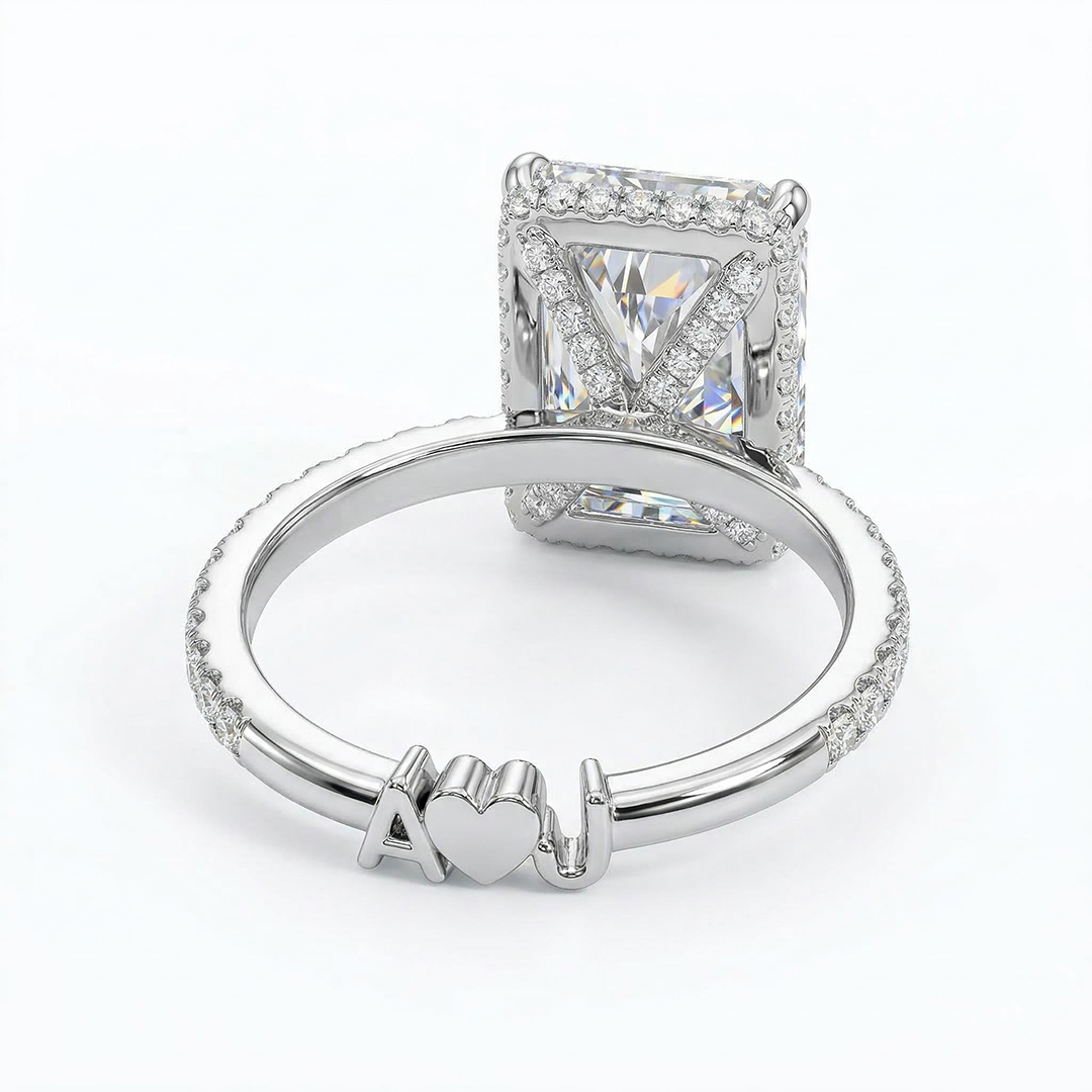 Customized Letters Radiant Cut Engagement Ring