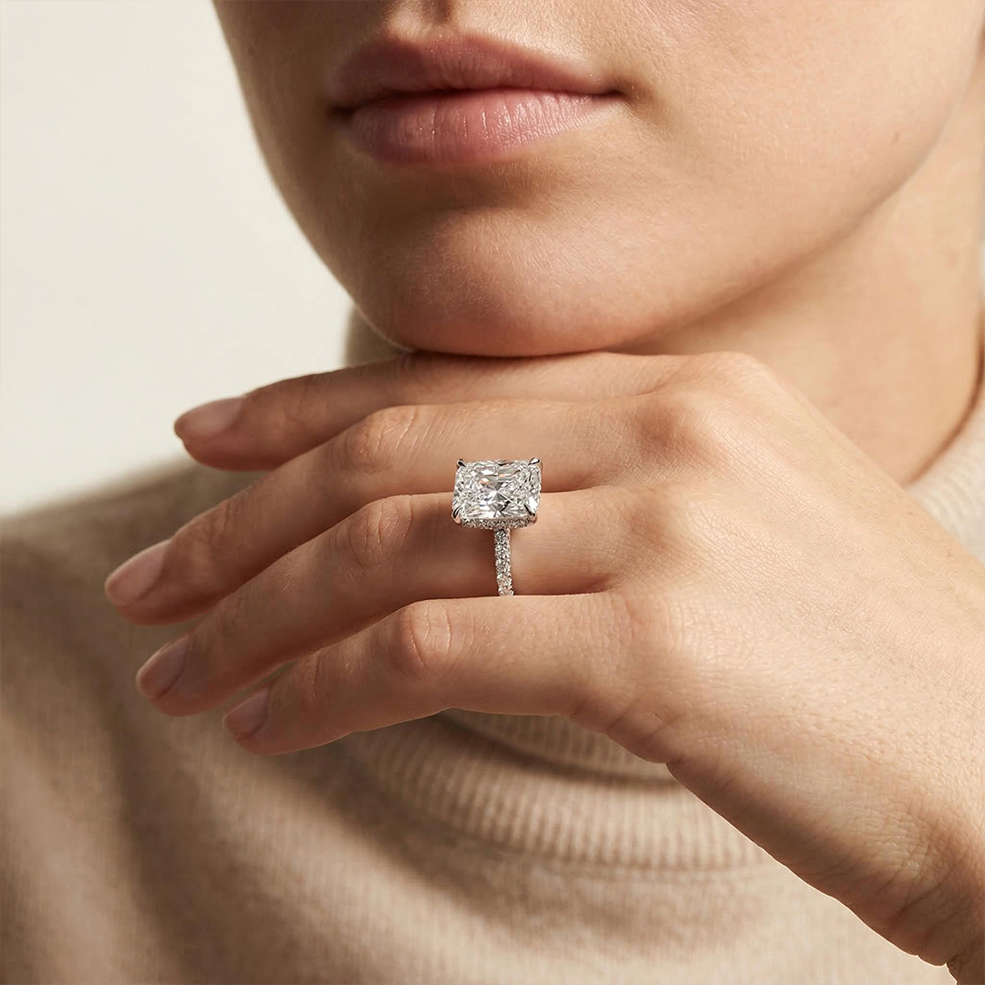 Customized Letters Radiant Cut Engagement Ring