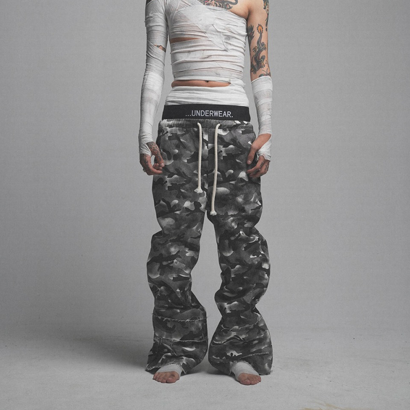 Camouflage Double Waistband Stacked Casual Pants