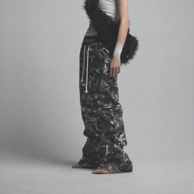 Camouflage Double Waistband Stacked Casual Pants