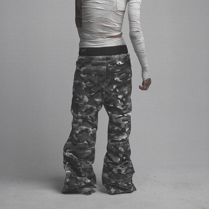 Camouflage Double Waistband Stacked Casual Pants