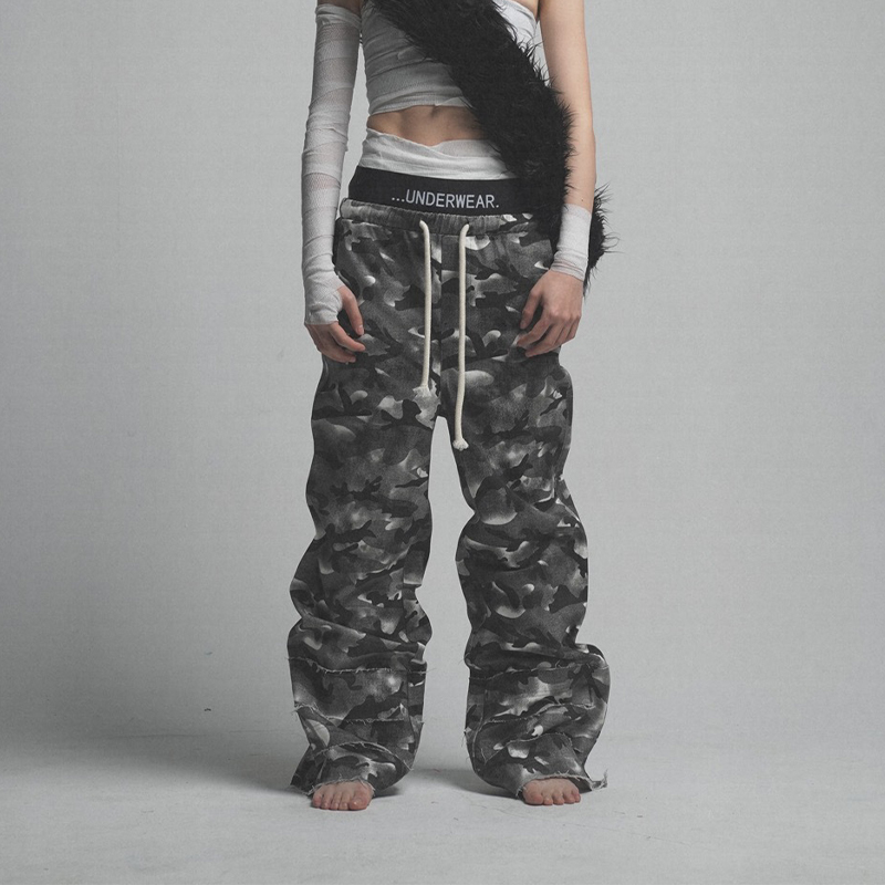 Camouflage Double Waistband Stacked Casual Pants