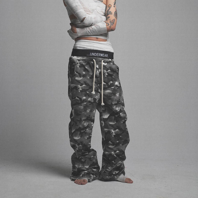 Camouflage Double Waistband Stacked Casual Pants