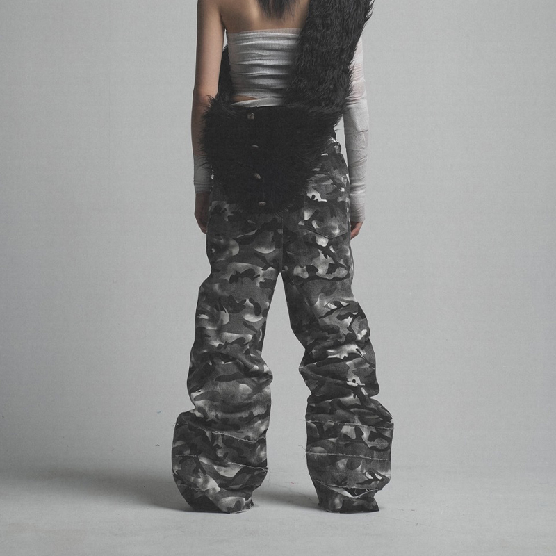 Camouflage Double Waistband Stacked Casual Pants