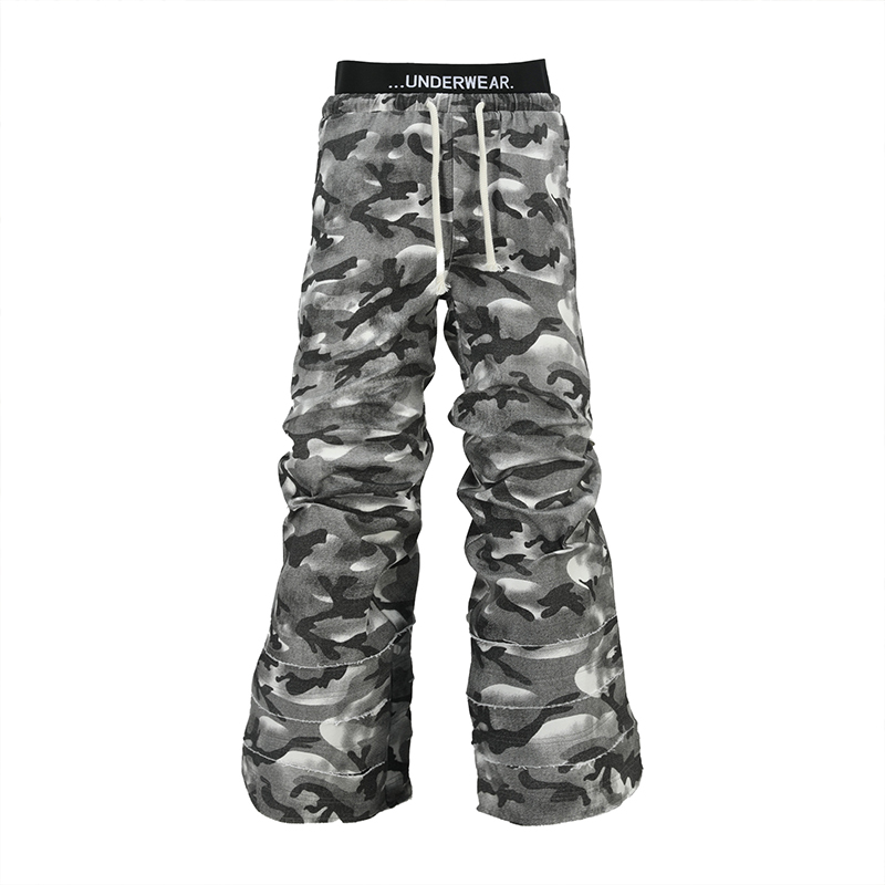 Camouflage Double Waistband Stacked Casual Pants