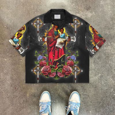 Hip Hop Rose Jesus Print Shirt