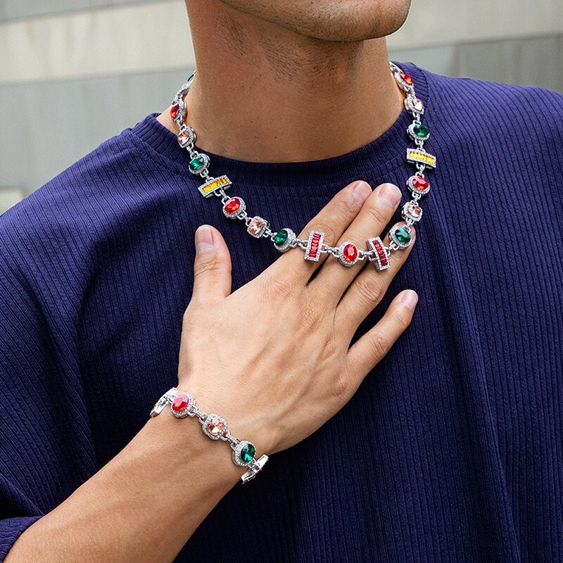 Colorful Diamonds Baguette Cut Necklace & Bracelet Set