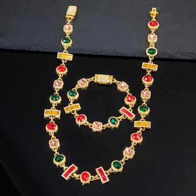 Colorful Diamonds Baguette Cut Necklace & Bracelet Set