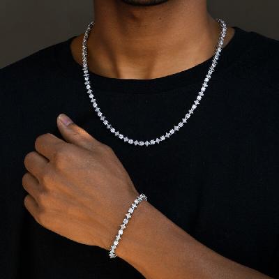 5mm Iced Quadrangular Star Necklace & Bracelet Set